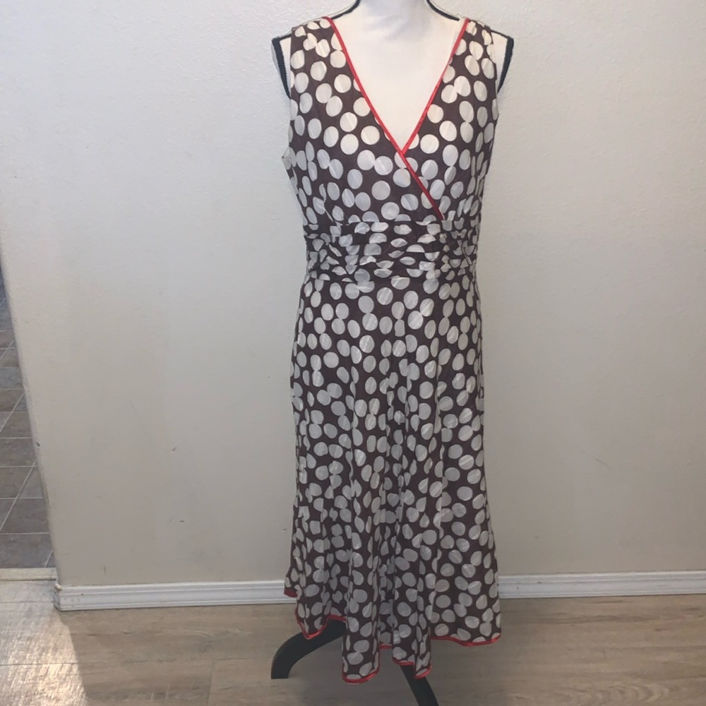 Amanda Lane brown with white polka dots fit n flare sleeveless dress